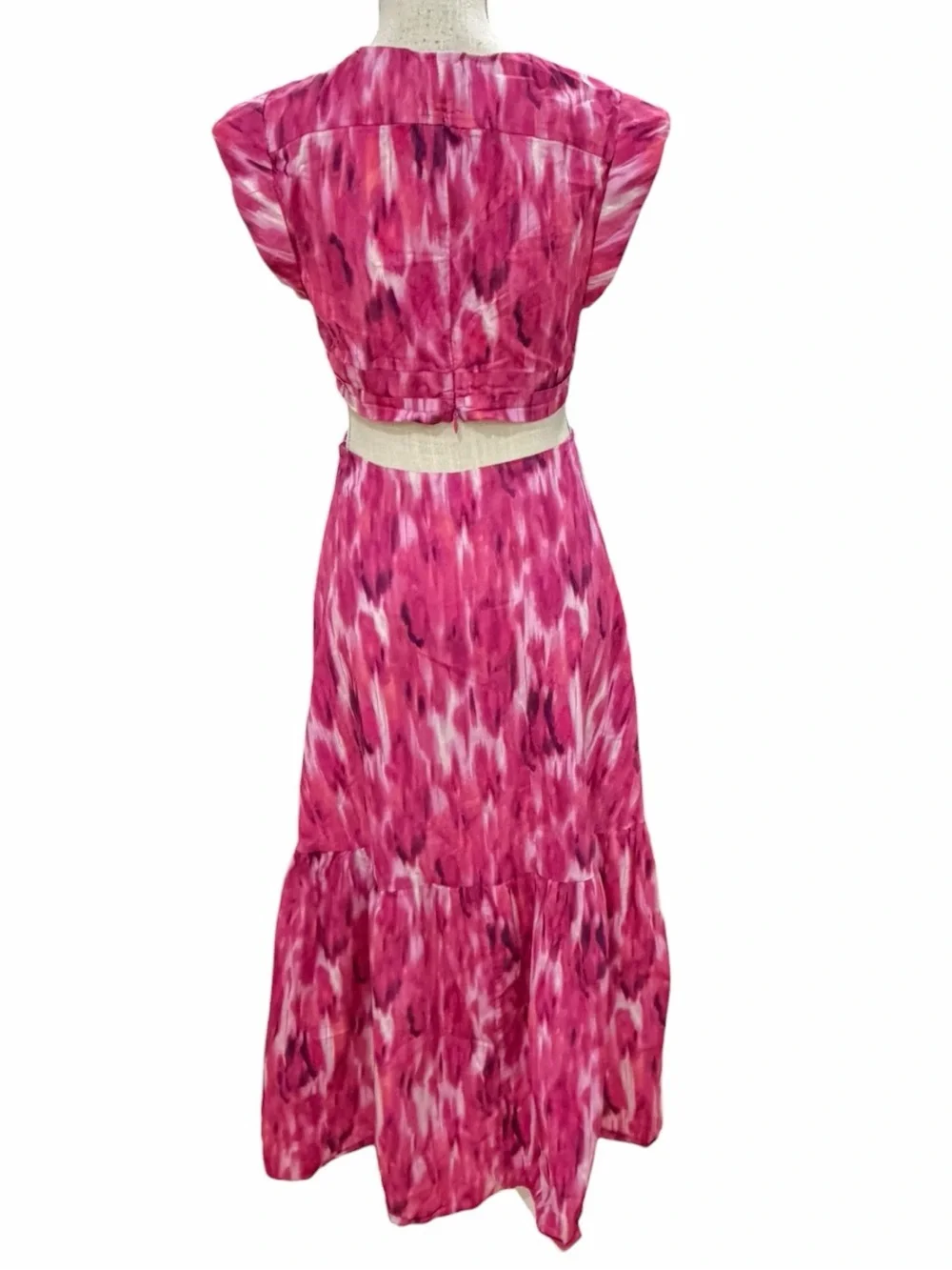 Jason Wu Pink Watercolor Ikat Cutout Maxi Dress Cotton Blend Size M